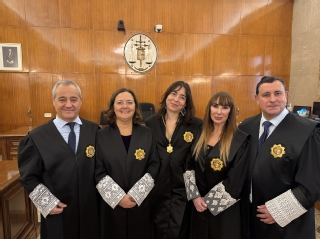 Los cinco nuevos jueces, de izquierda a derecha: Javier Hernando, Eva María Gascón, Victoria Amalia Picatoste, Idoya Fernández y Prudencio Cándido Moreno